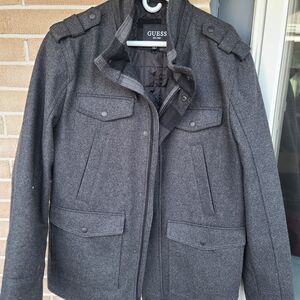 Guess Gray Quilted-Lined Wool Blend Coat